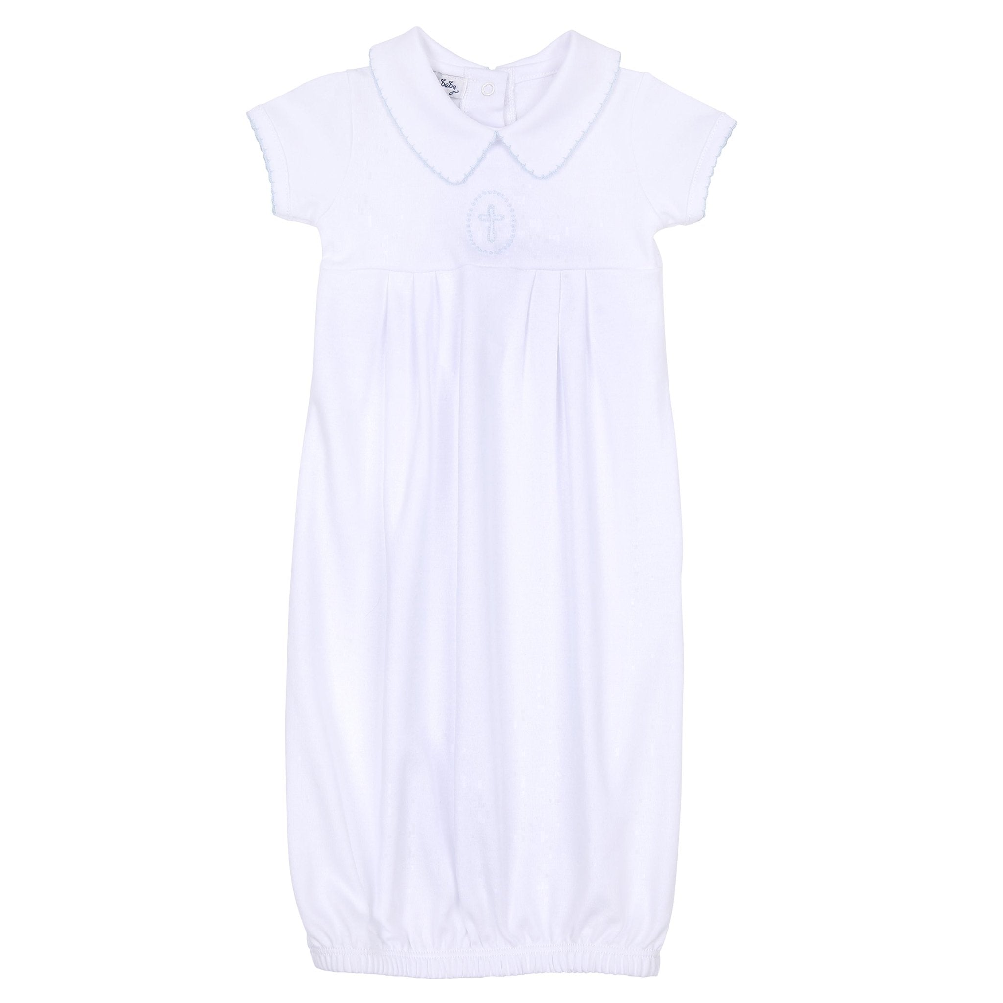 Blessed Embroidered Collared Short Sleeve Gown - Blue - Magnolia Baby Unisex