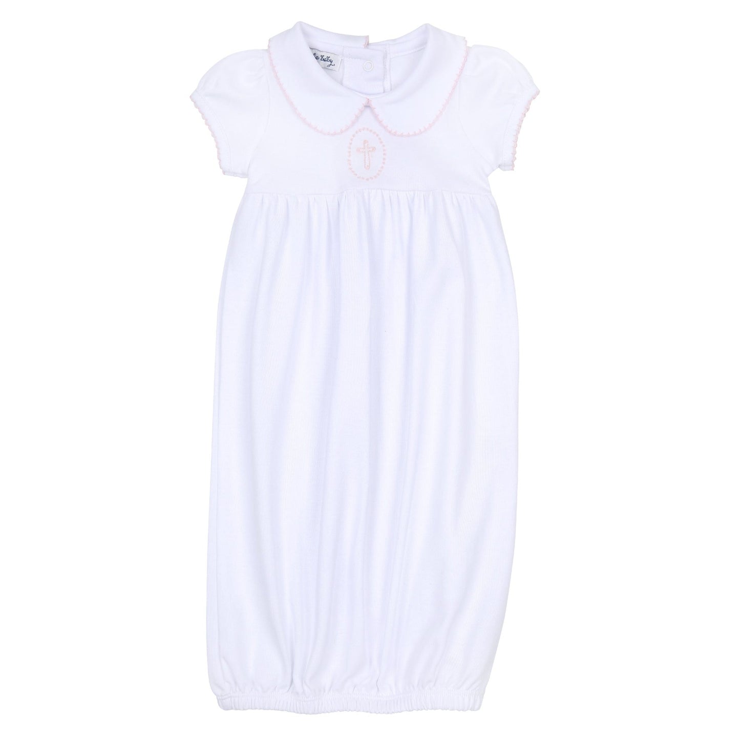 Blessed Embroidered Collared Short Sleeve Gown - Pink - Magnolia Baby Girl
