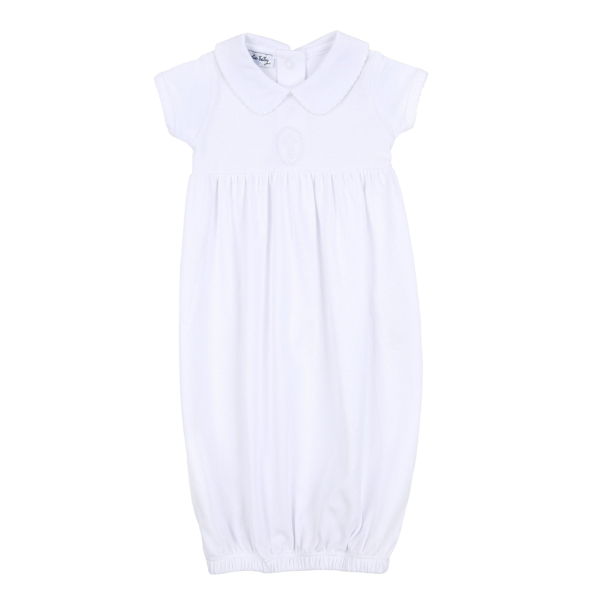 Blessed Embroidered Collared Short Sleeve Gown - White - Magnolia Baby Unisex