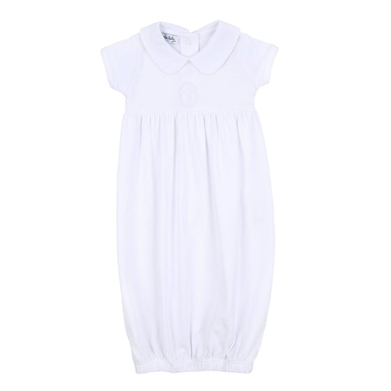 Blessed Embroidered Collared Short Sleeve Gown - White - Magnolia BabyGown