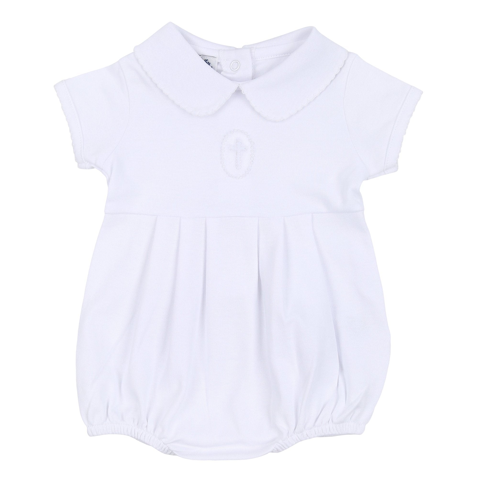 Blessed Embroidered Collared Unisex Bubble - White - Magnolia Baby Unisex