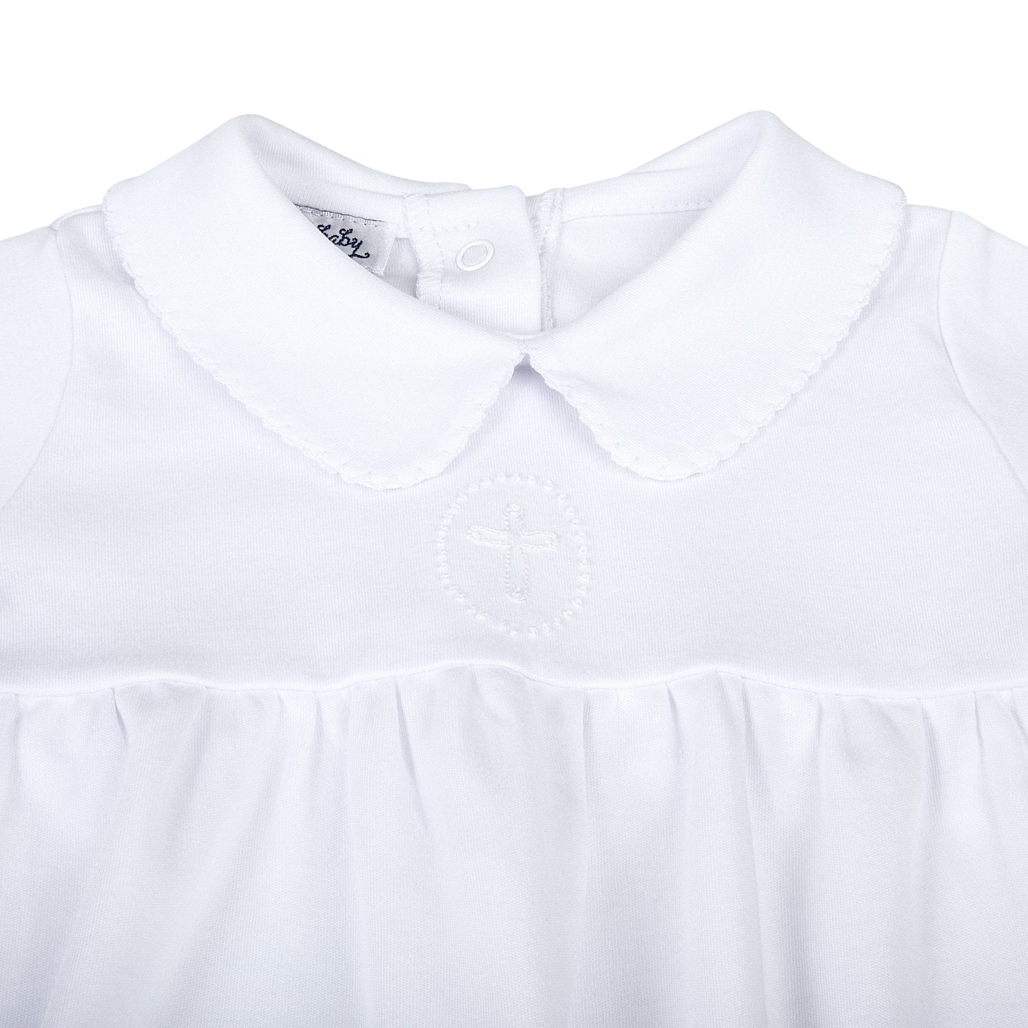 Blessed Embroidered Collared Unisex Long Sleeve Gown - White - Magnolia Baby Unisex
