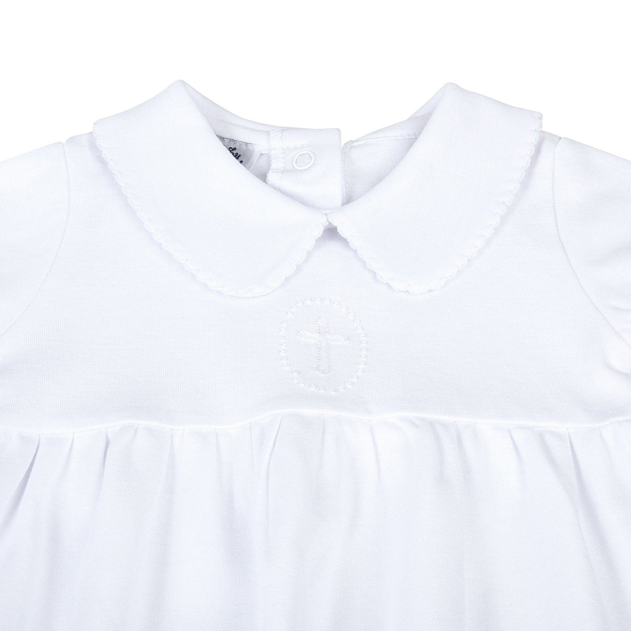 Blessed Embroidered Collared Short Sleeve Gown - White - Magnolia Baby Unisex