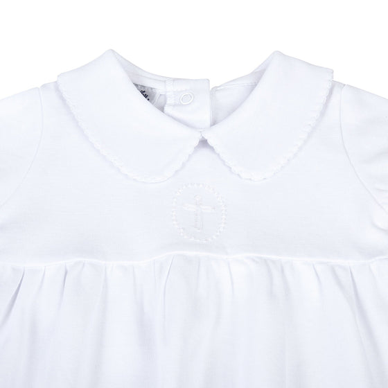 Blessed Fall 24 Embroidered Collared Short Sleeve Gown - White - Magnolia BabyGown