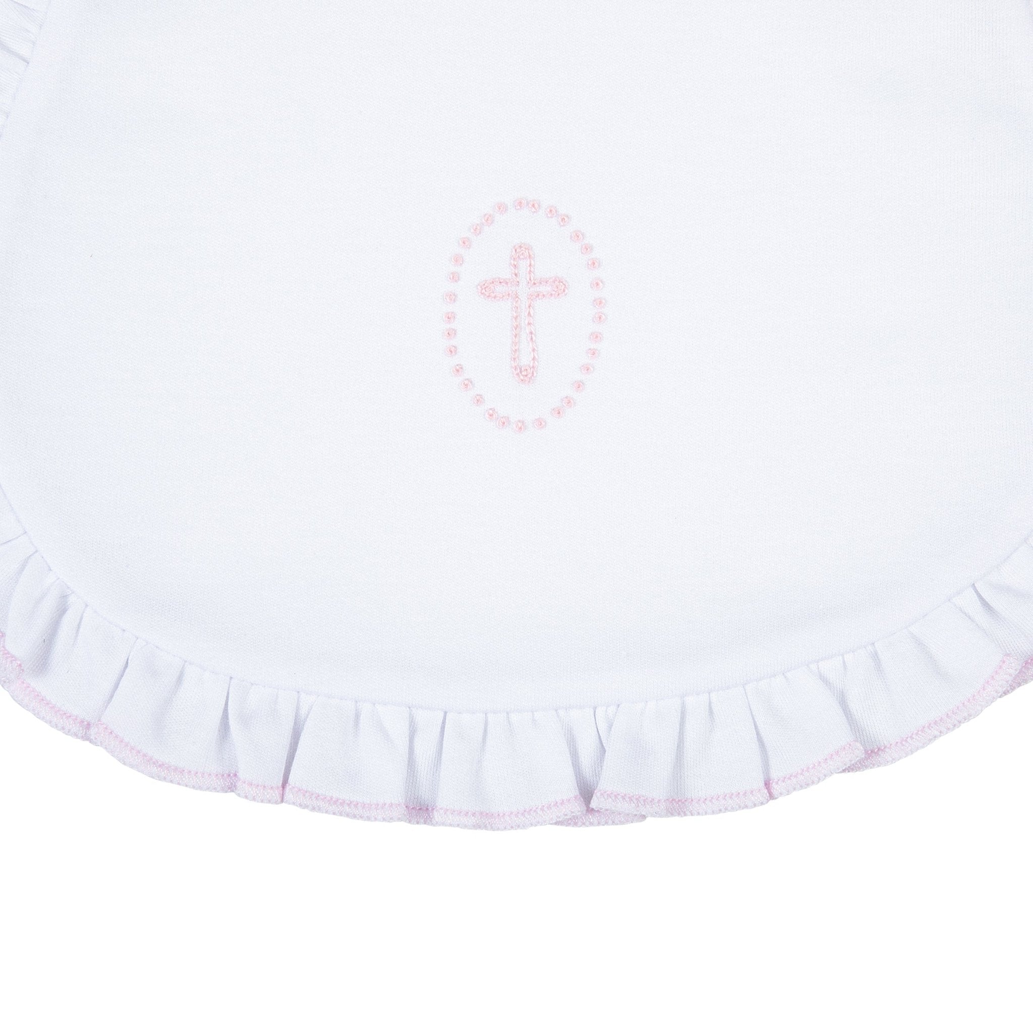 Blessed Embroidered Ruffle Bib - Pink - Magnolia Baby Girl