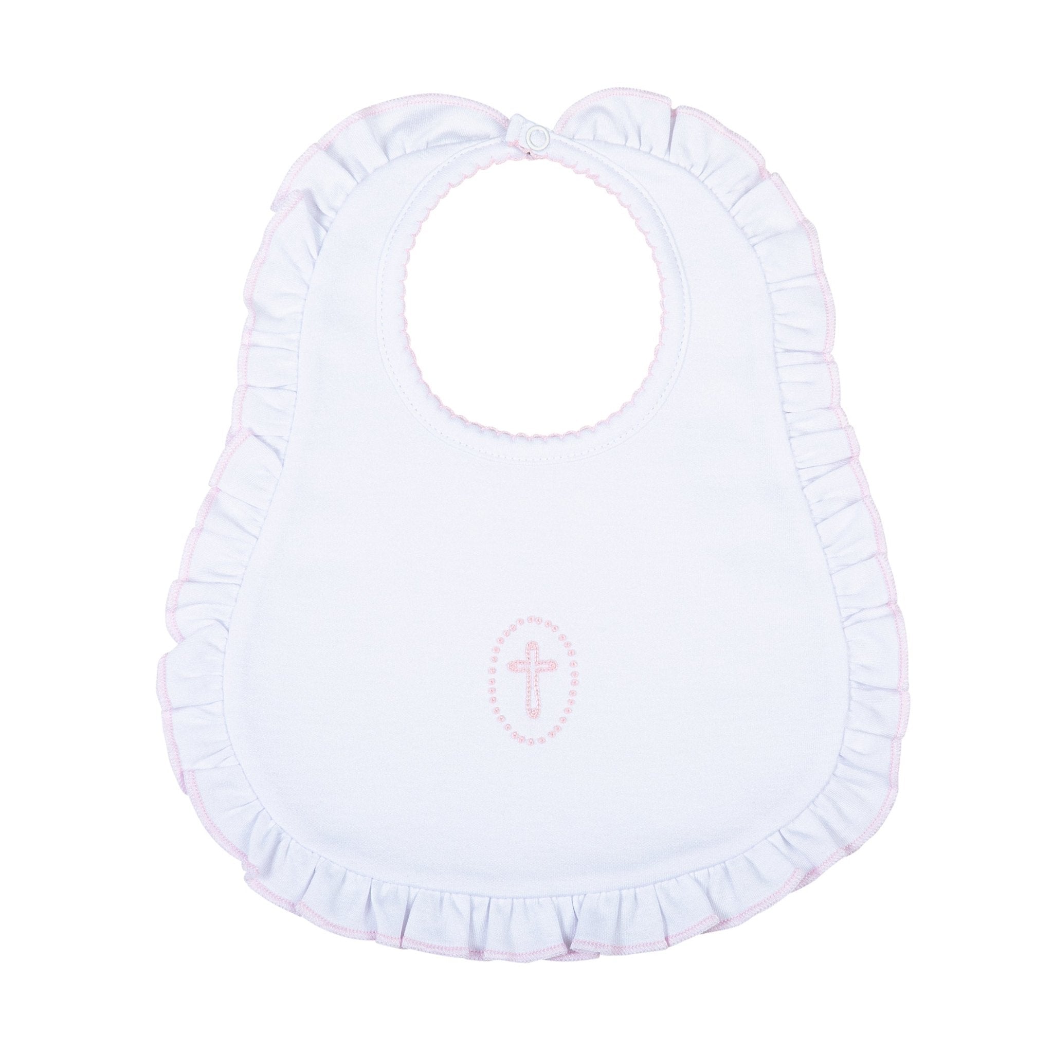 Blessed Embroidered Ruffle Bib - Pink - Magnolia Baby Girl