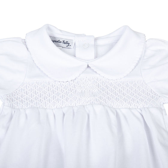 Blessed Fall 24 Smocked Girl Short Sleeve Gown - White - Magnolia BabyGown