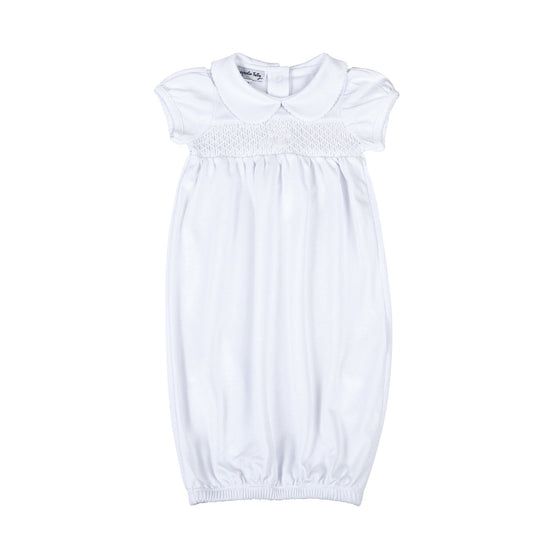 Blessed Fall 24 Smocked Girl Short Sleeve Gown - White - Magnolia BabyGown