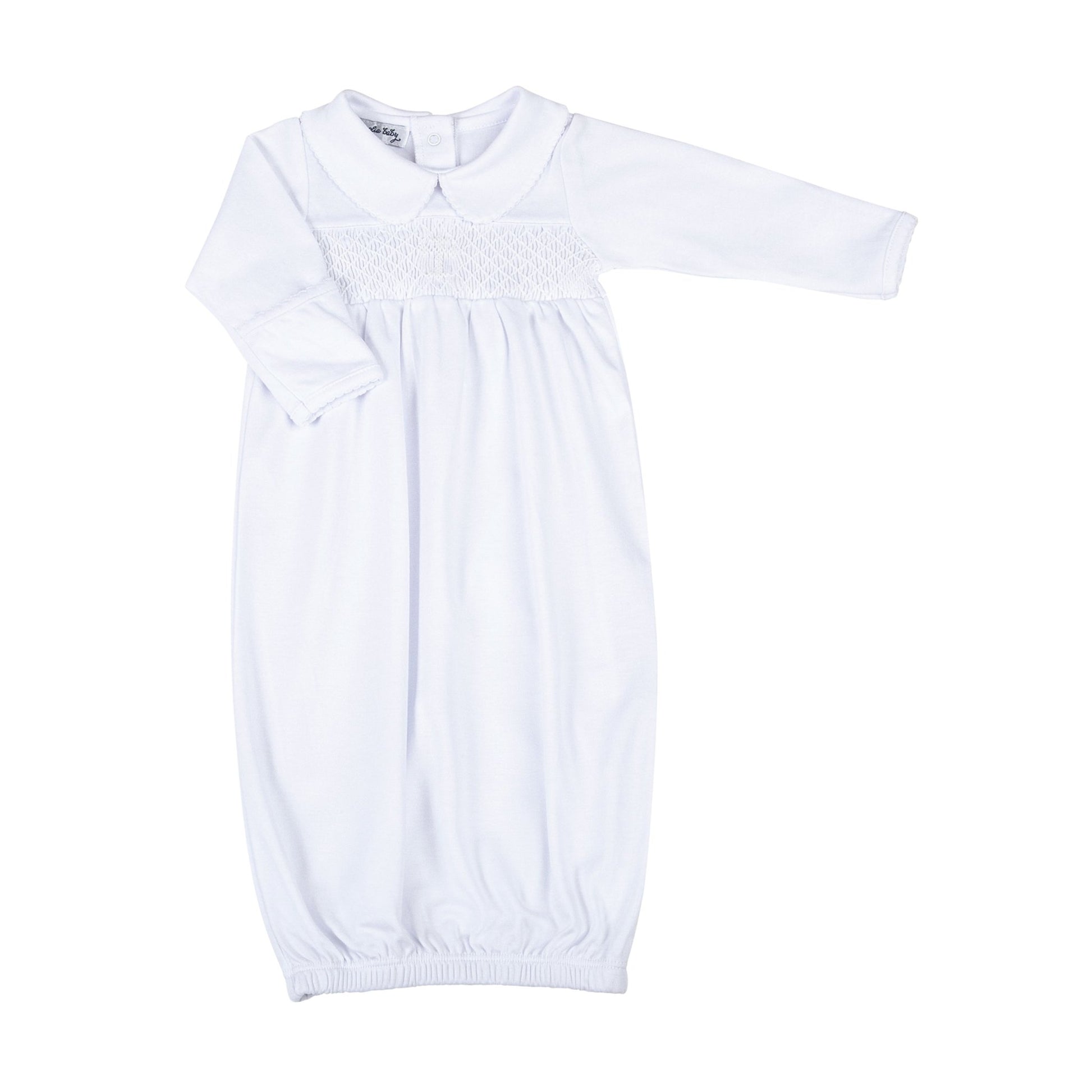 Blessed Smocked Long Sleeve Gown - White - Magnolia Baby Unisex