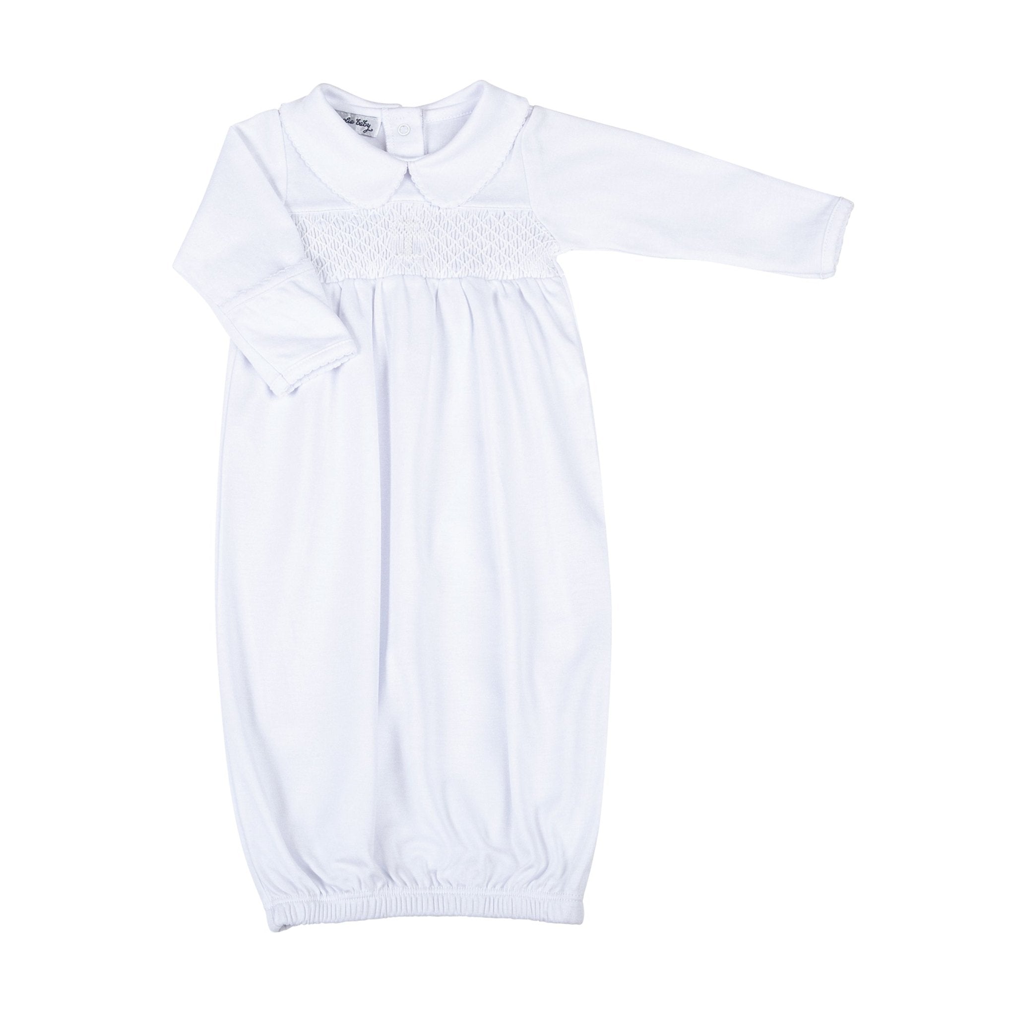 Blessed Smocked Long Sleeve Gown - White - Magnolia Baby Unisex