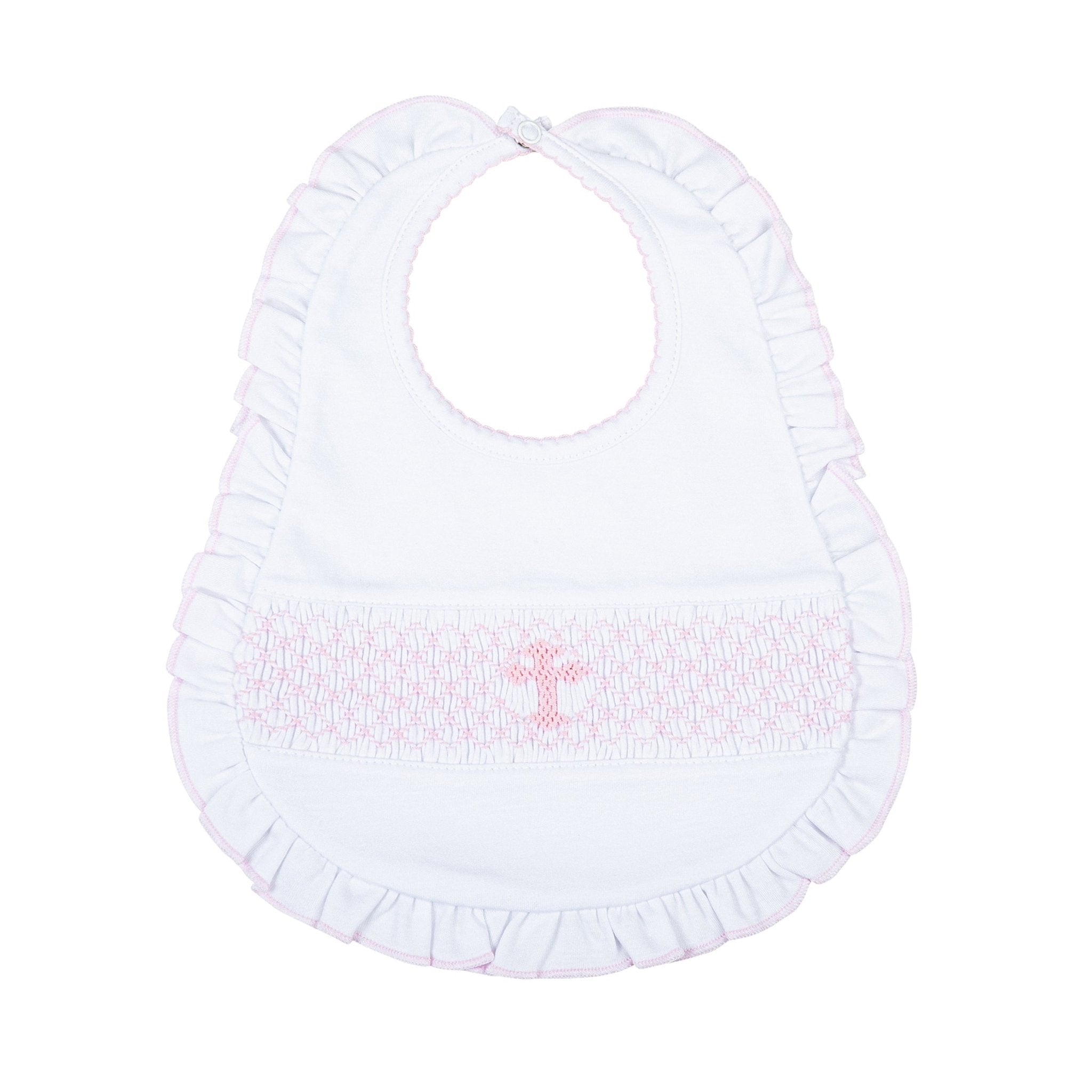 Blessed Smocked Ruffle Bib - Pink - Magnolia Baby Girl