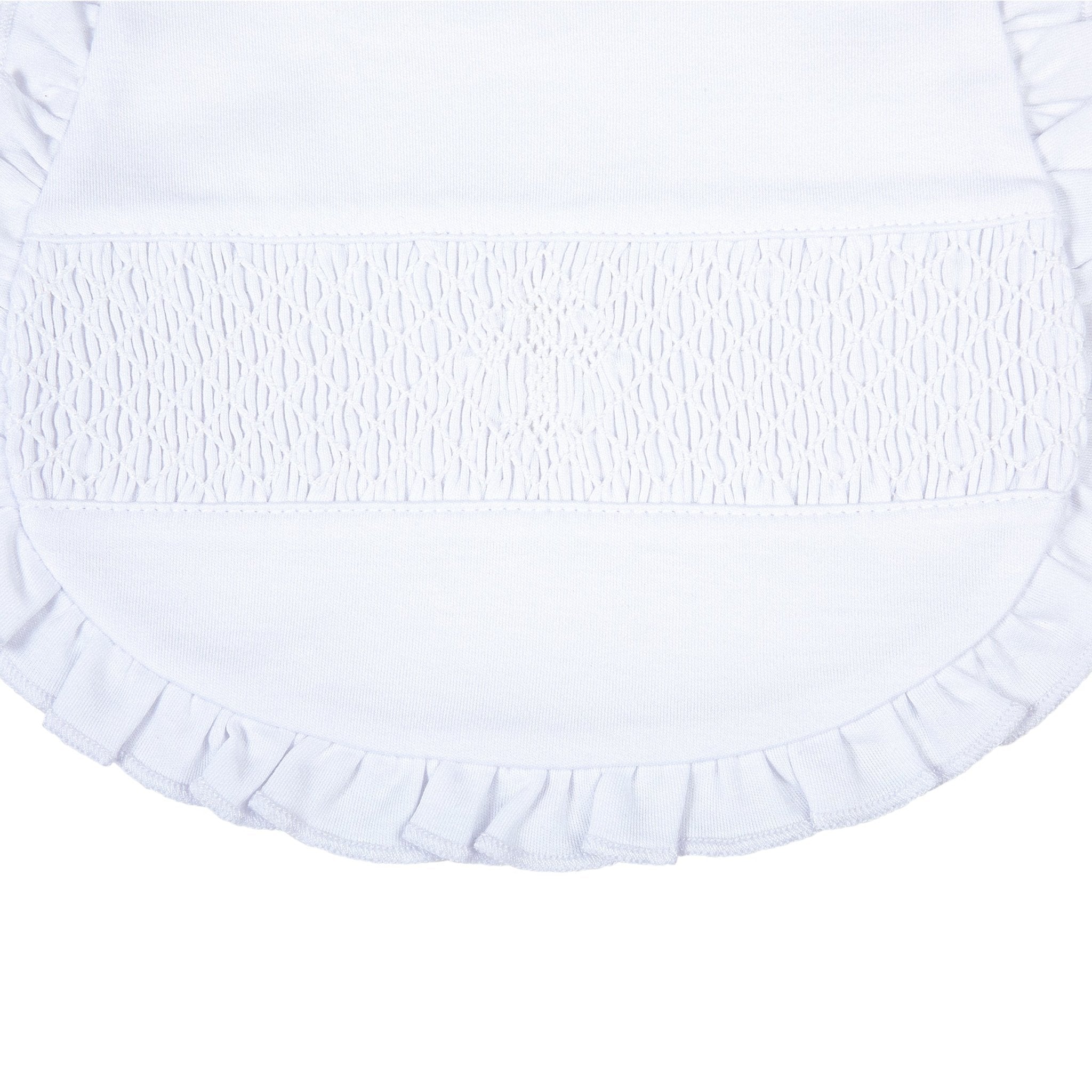 Blessed Smocked Ruffle Bib - White - Magnolia Baby Girl