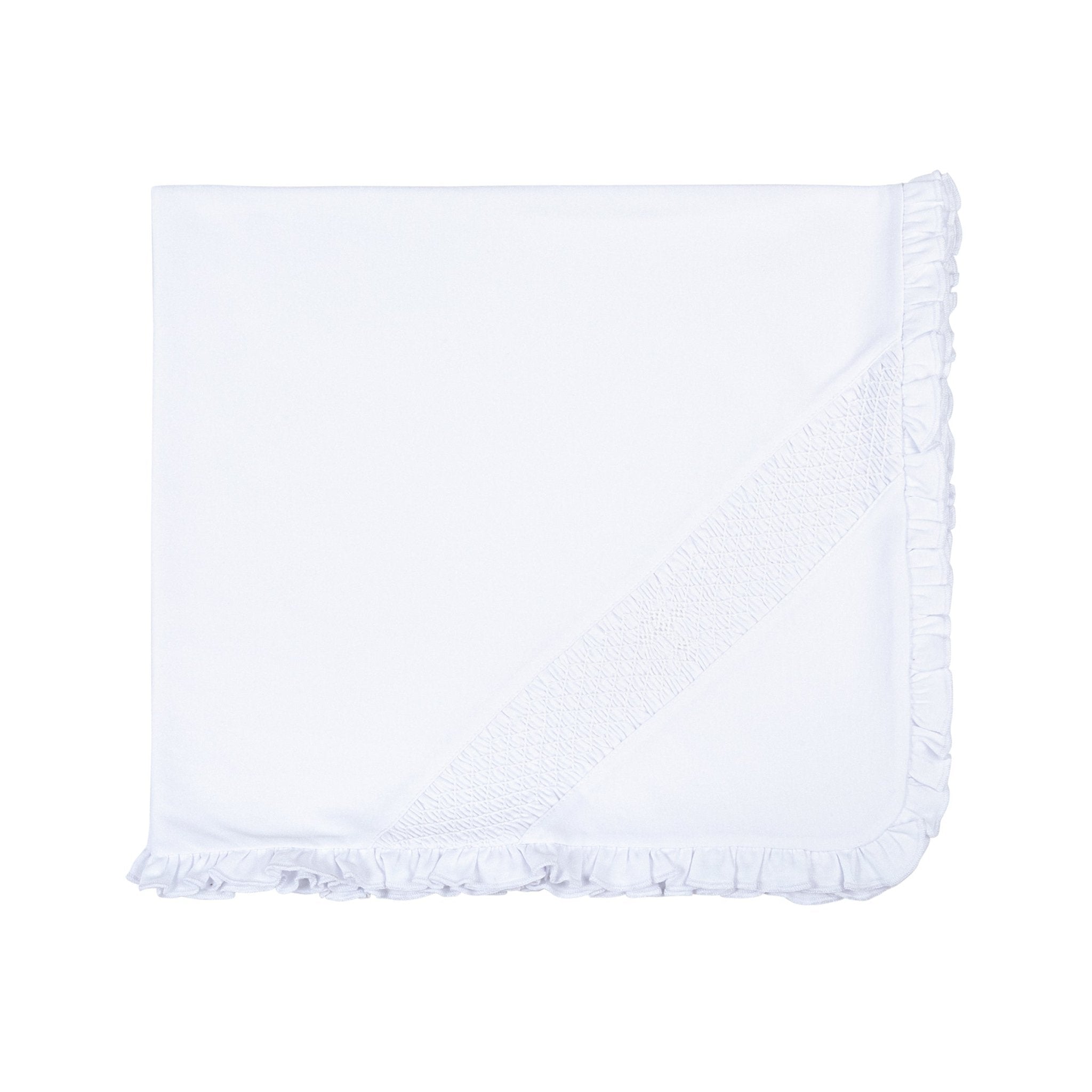 Blessed Smocked Ruffle Receiving Blanket - White - Magnolia Baby Girl