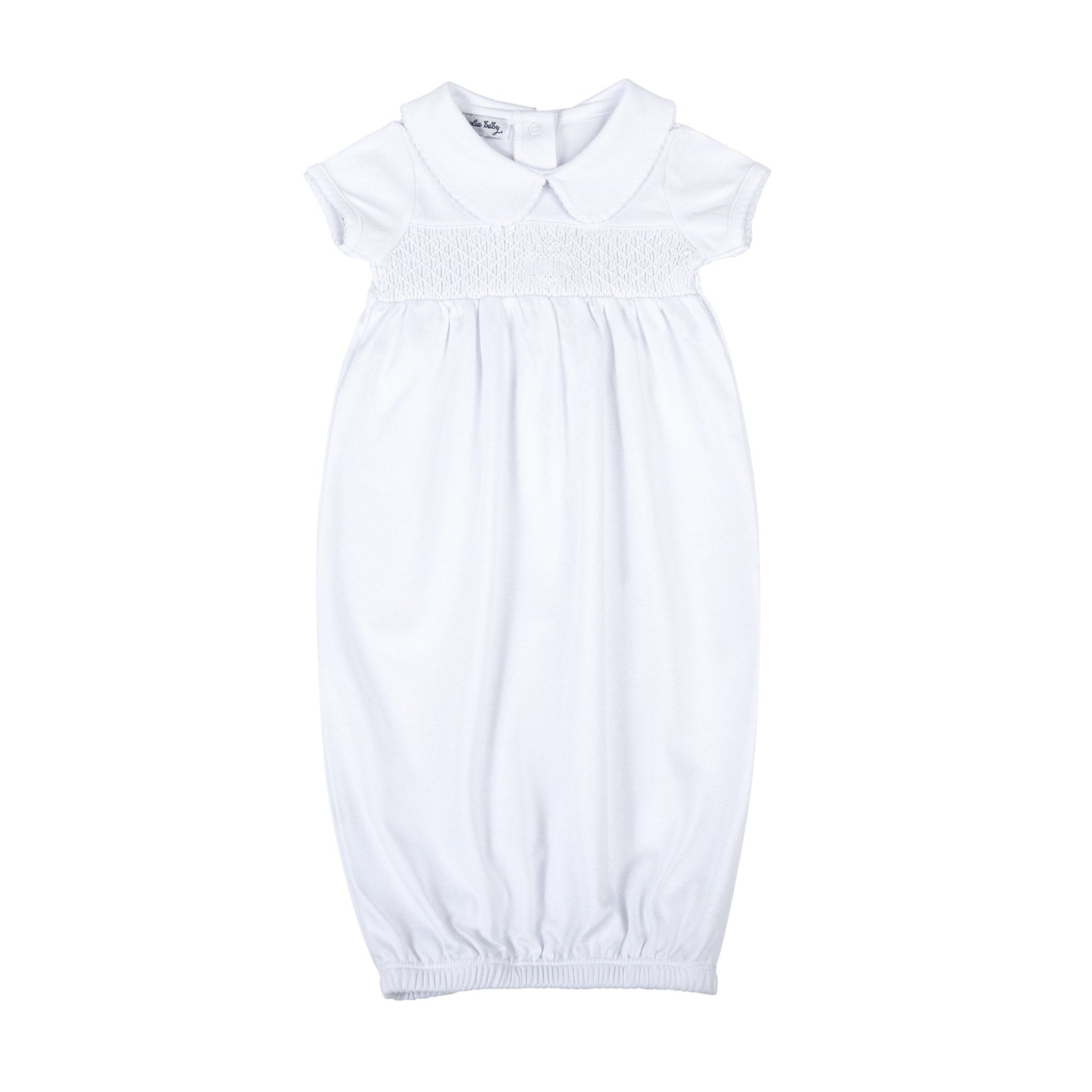 Blessed Smocked Short Sleeve Gown - White - Magnolia Baby Unisex