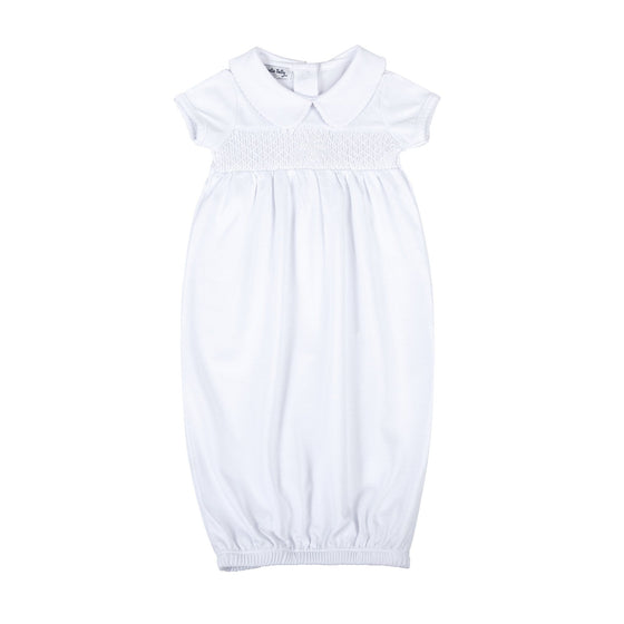 Blessed Fall 24 Smocked Short Sleeve Gown - White - Magnolia BabyGown