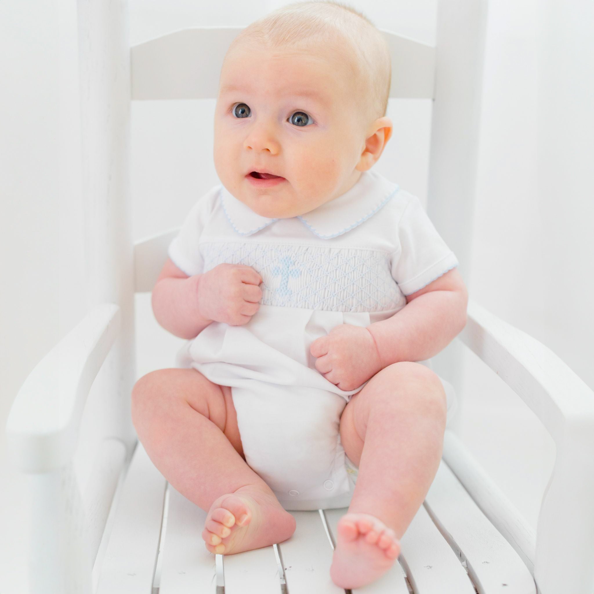 Blessed Smocked Bubble - Blue - Magnolia Baby Unisex
