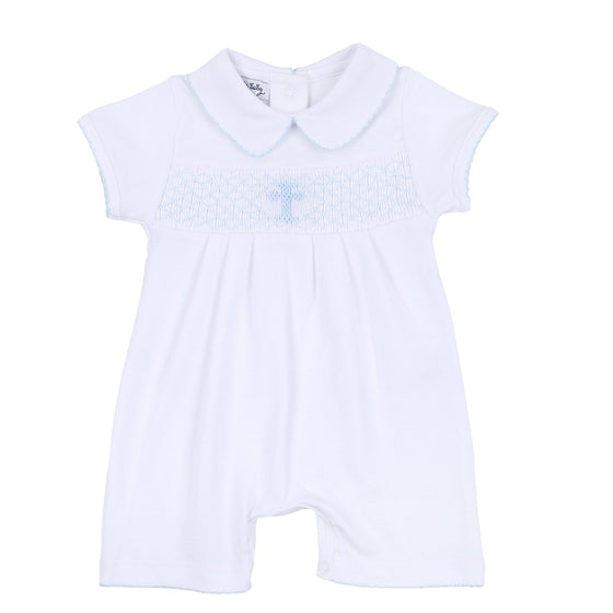 Blessed Smocked Collared Short Playsuit - Blue - Magnolia BabyShort Playsuit