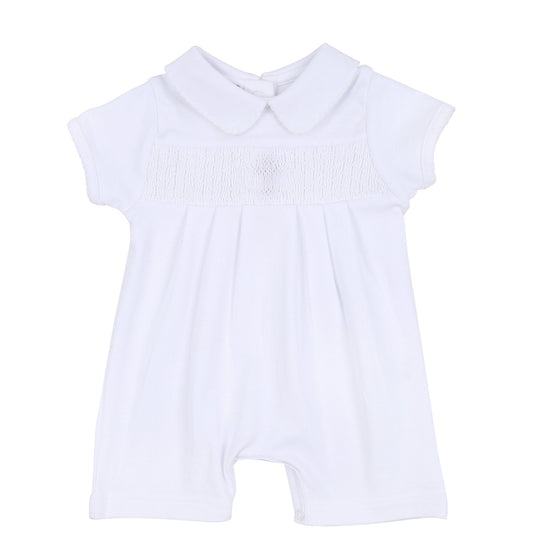 Blessed Smocked Collared Short Playsuit - White - Magnolia BabyShort Playsuit