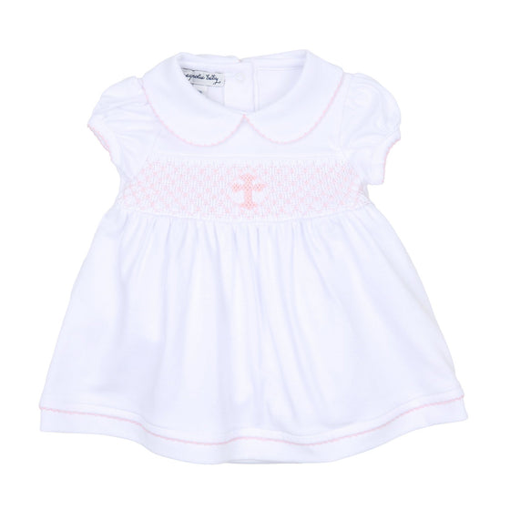Blessed Smocked Collared Short Sleeve Dress - Pink - Magnolia BabyDress