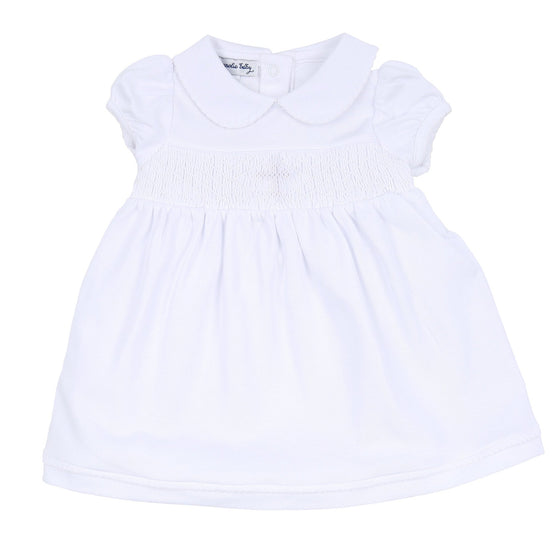 Blessed Smocked Collared Short Sleeve Dress - White - Magnolia BabyDress