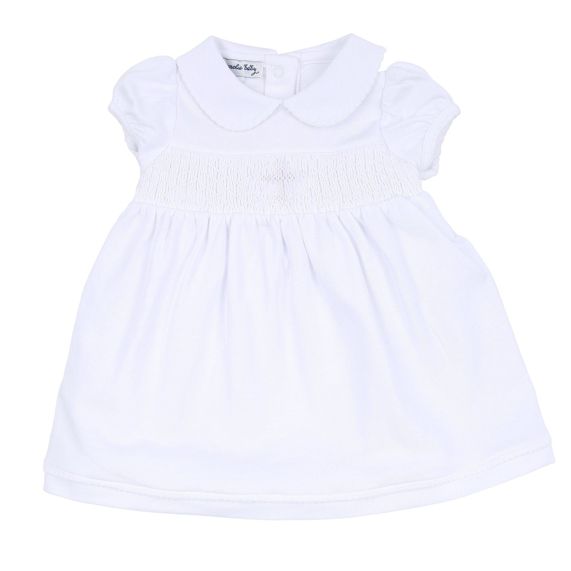 Blessed Smocked Collared Short Sleeve Dress - White - Magnolia Baby Girl