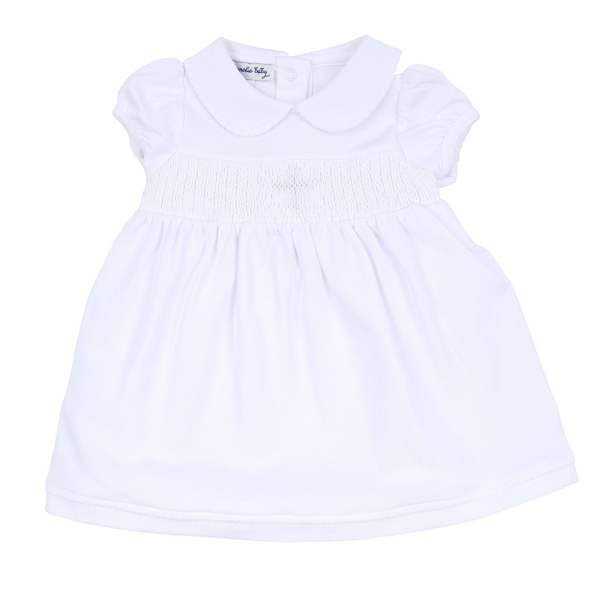 Blessed Smocked Collared Short Sleeve Dress - White - Magnolia Baby Girl