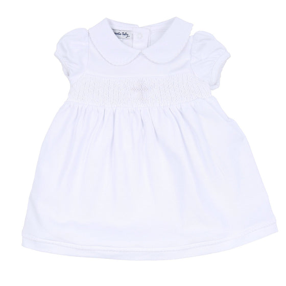 Blessed Smocked Collared Short Sleeve Dress - White - Magnolia BabyDress