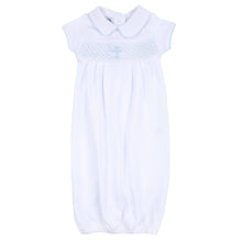 Blessed Smocked Collared Short Sleeve Gown - Blue - Magnolia BabyGown