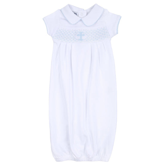 Blessed Smocked Collared Short Sleeve Gown - Blue - Magnolia BabyGown