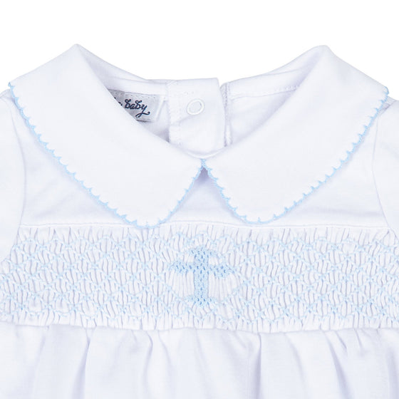 Blessed Smocked Short Sleeve Gown - Blue - Magnolia BabyGown