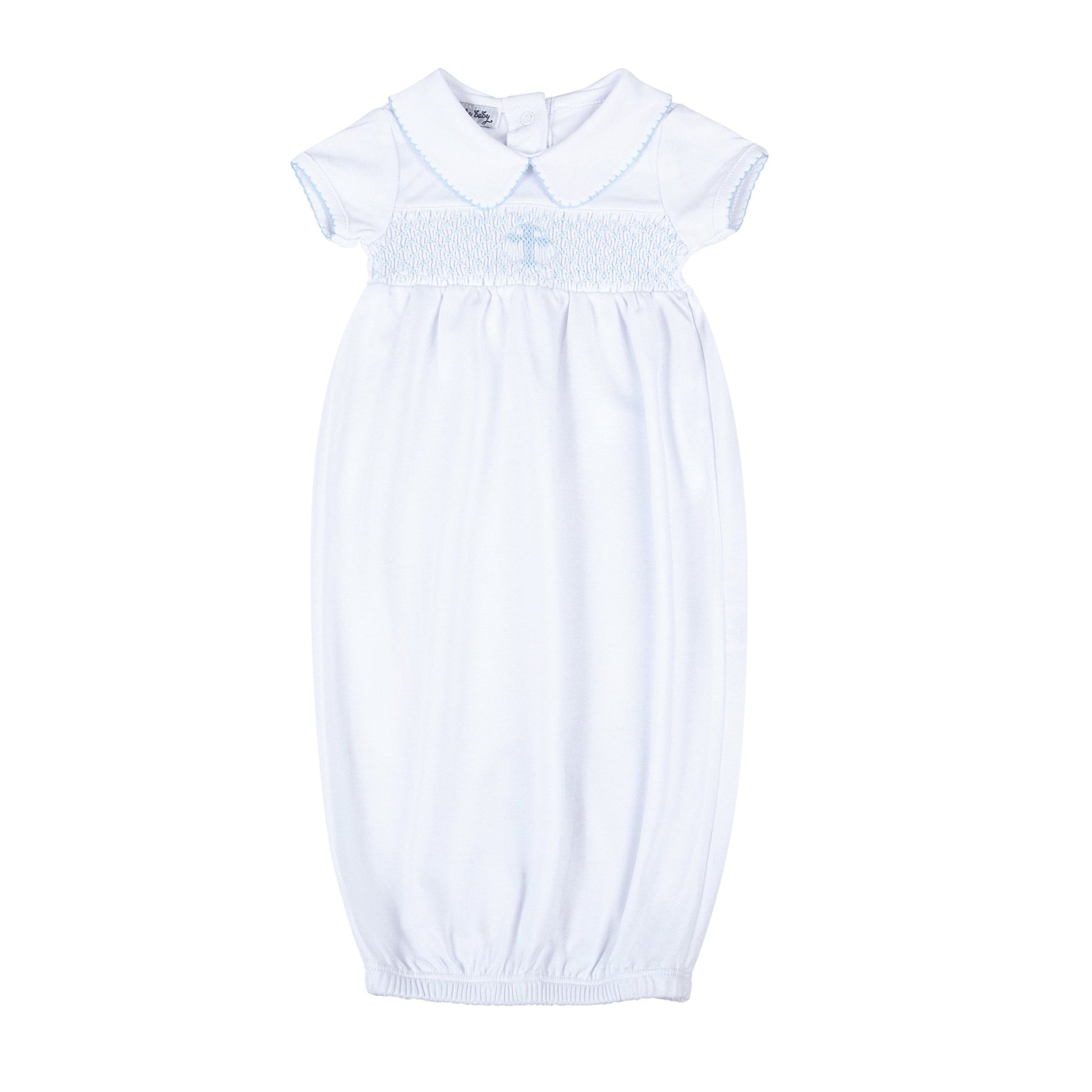 Blessed Smocked Short Sleeve Gown - Blue - Magnolia Baby Unisex