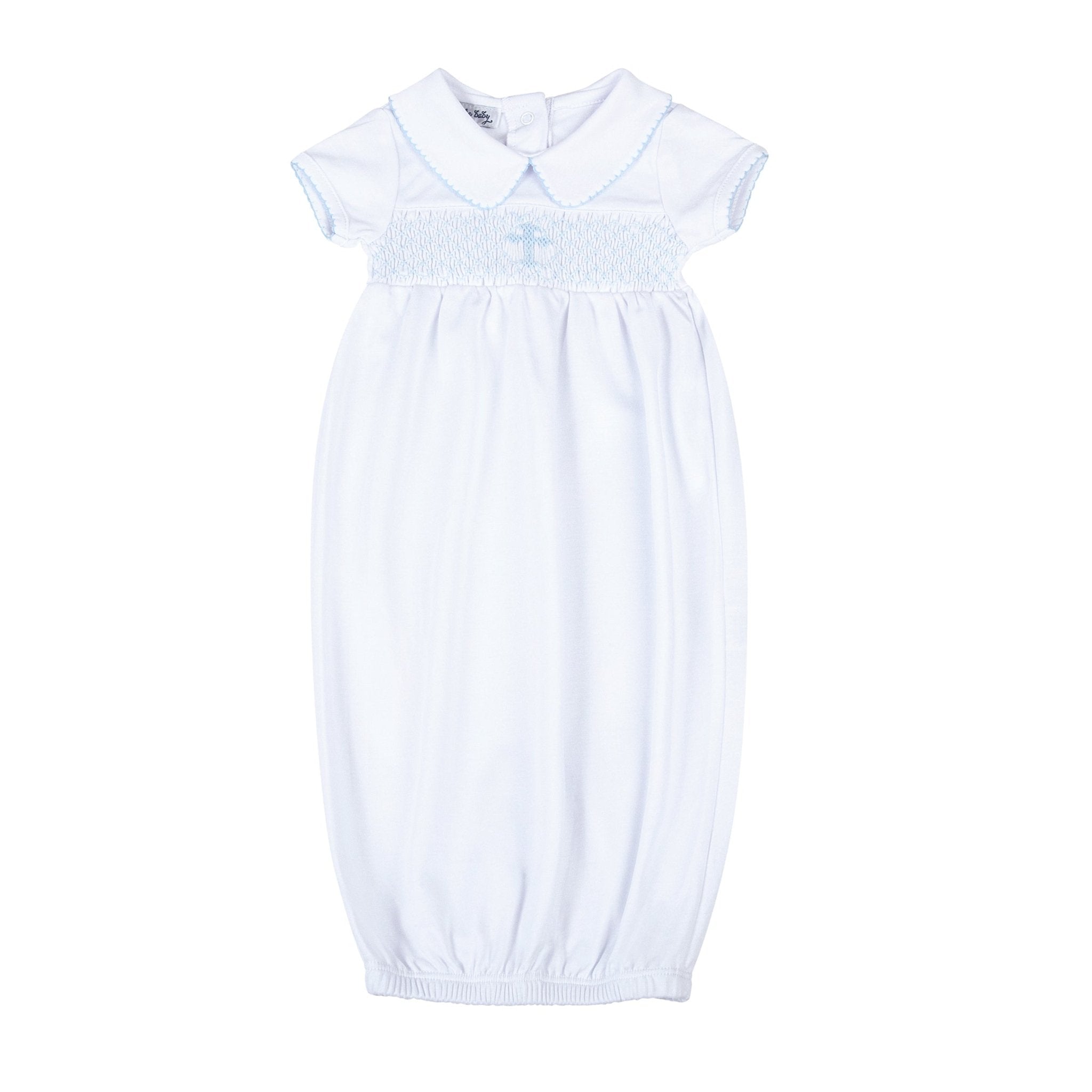 Blessed Smocked Short Sleeve Gown - Blue - Magnolia Baby Unisex