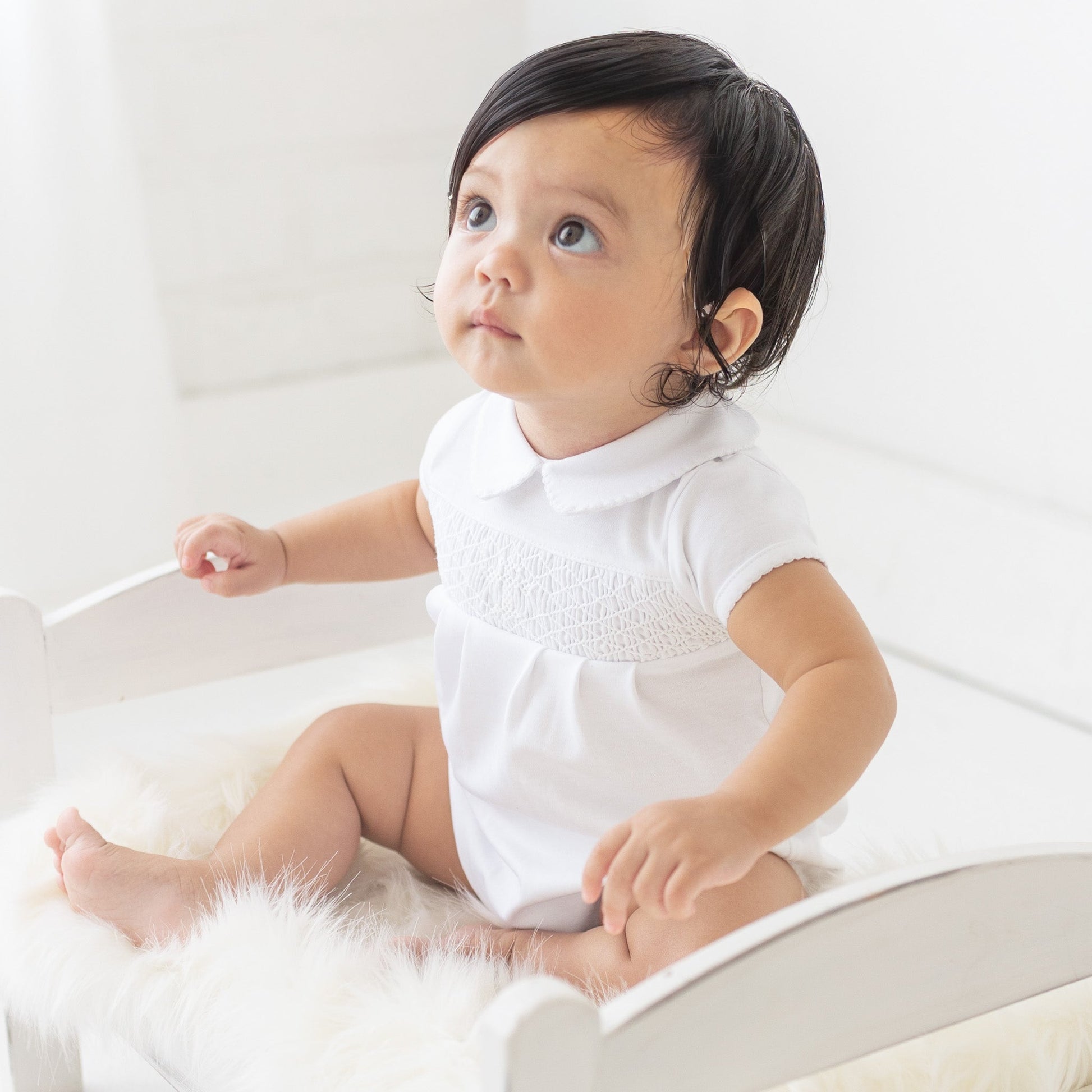 Blessed Smocked Unisex Bubble - White - Magnolia BabyBubble