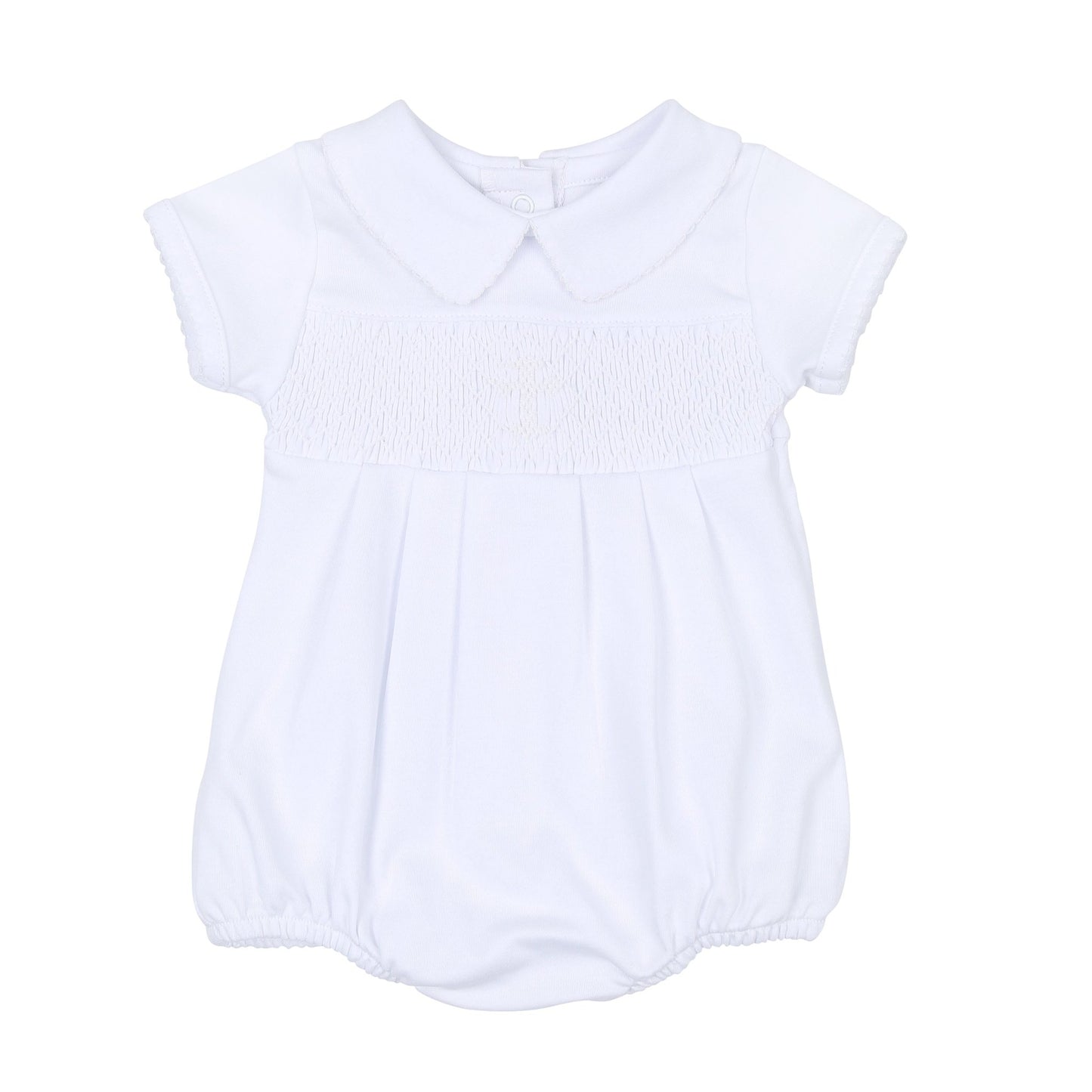 Blessed Smocked Unisex Bubble - White - Magnolia Baby Unisex