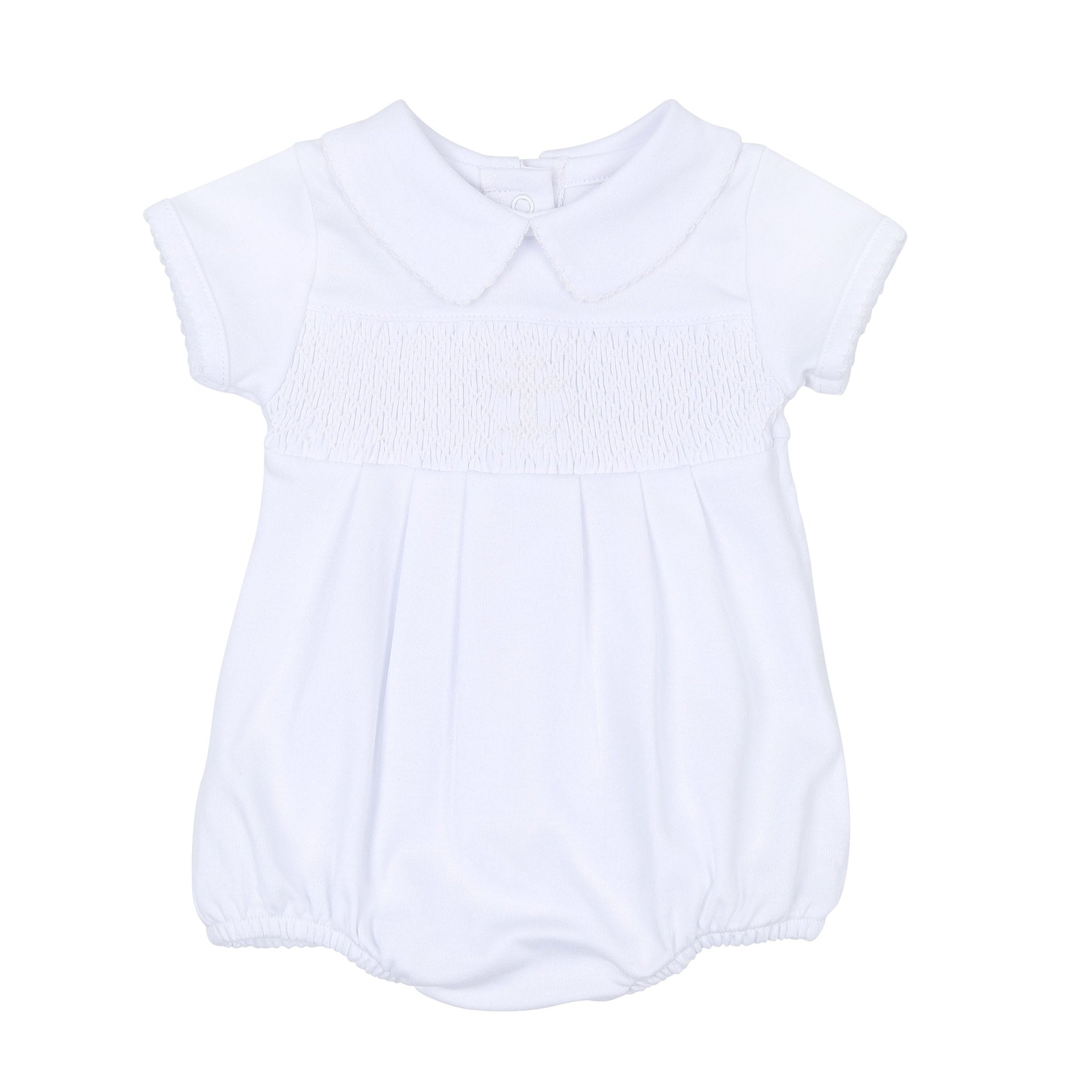 Blessed Smocked Unisex Bubble - White - Magnolia Baby Unisex
