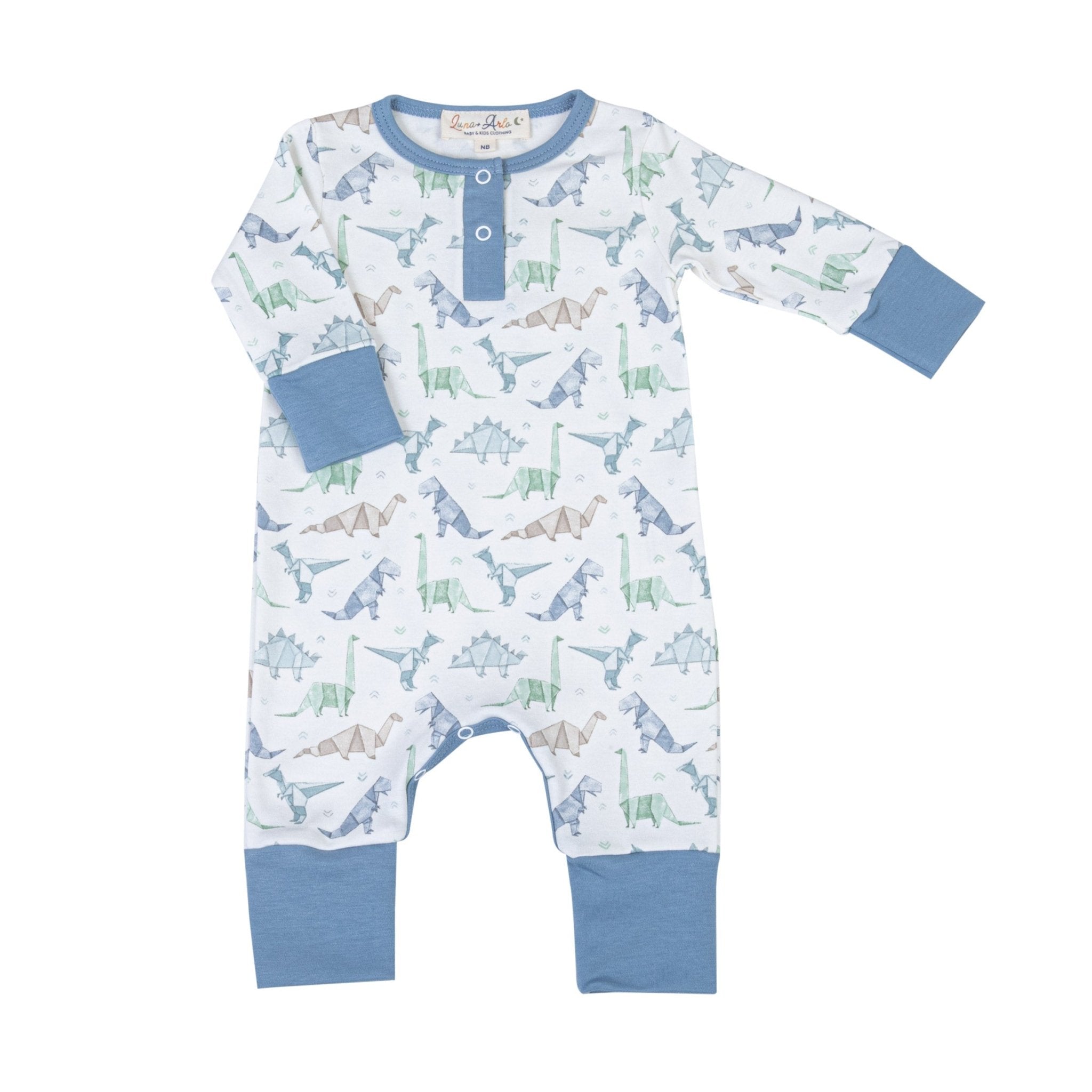 Blue Origami Dinos Playsuit by Luna and Arlo - Magnolia BabyPlaysuit