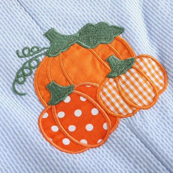 Blue Seersucker Pumpkin Shortalls - Magnolia BabyShortall