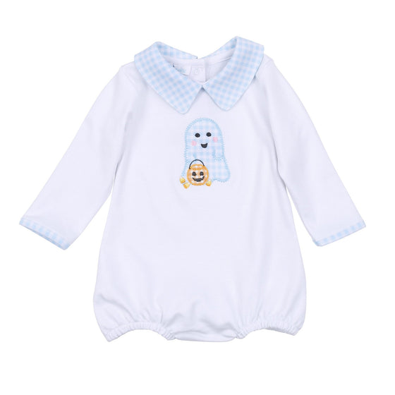 Boo Crew! Applique Collared Long Sleeve Bubble - Light Blue - Magnolia BabyBubble