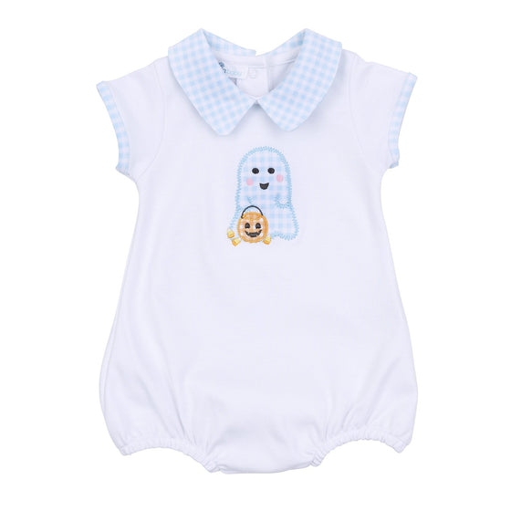 Boo Crew! Applique Collared Short Sleeve Bubble - Light Blue - Magnolia BabyBubble