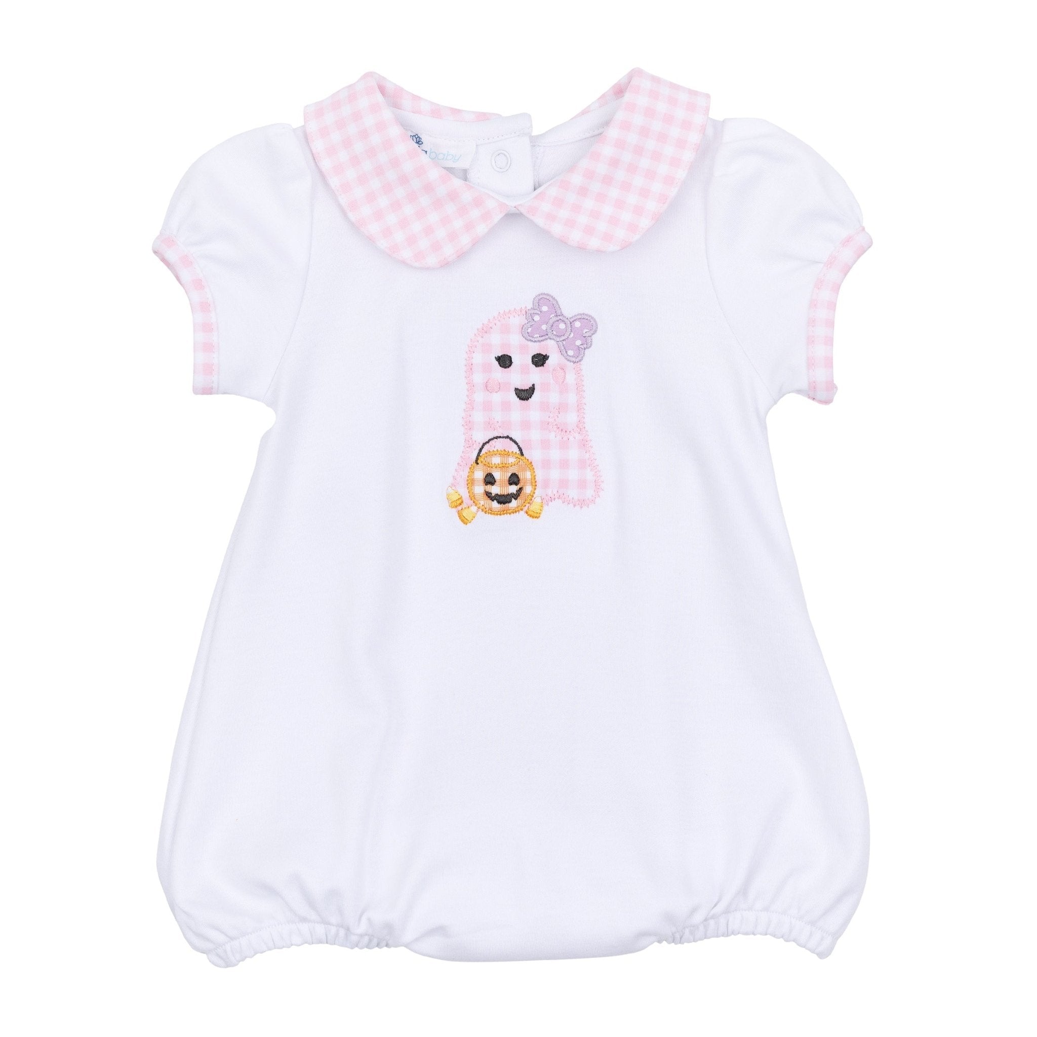 Boo Crew! Applique Collared Short Sleeve Bubble - Pink - Magnolia BabyBubble