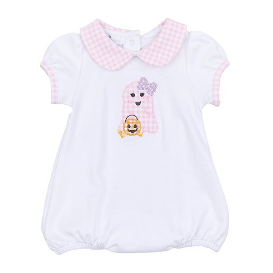 Boo Crew! Applique Collared Short Sleeve Bubble - Pink - Magnolia BabyBubble