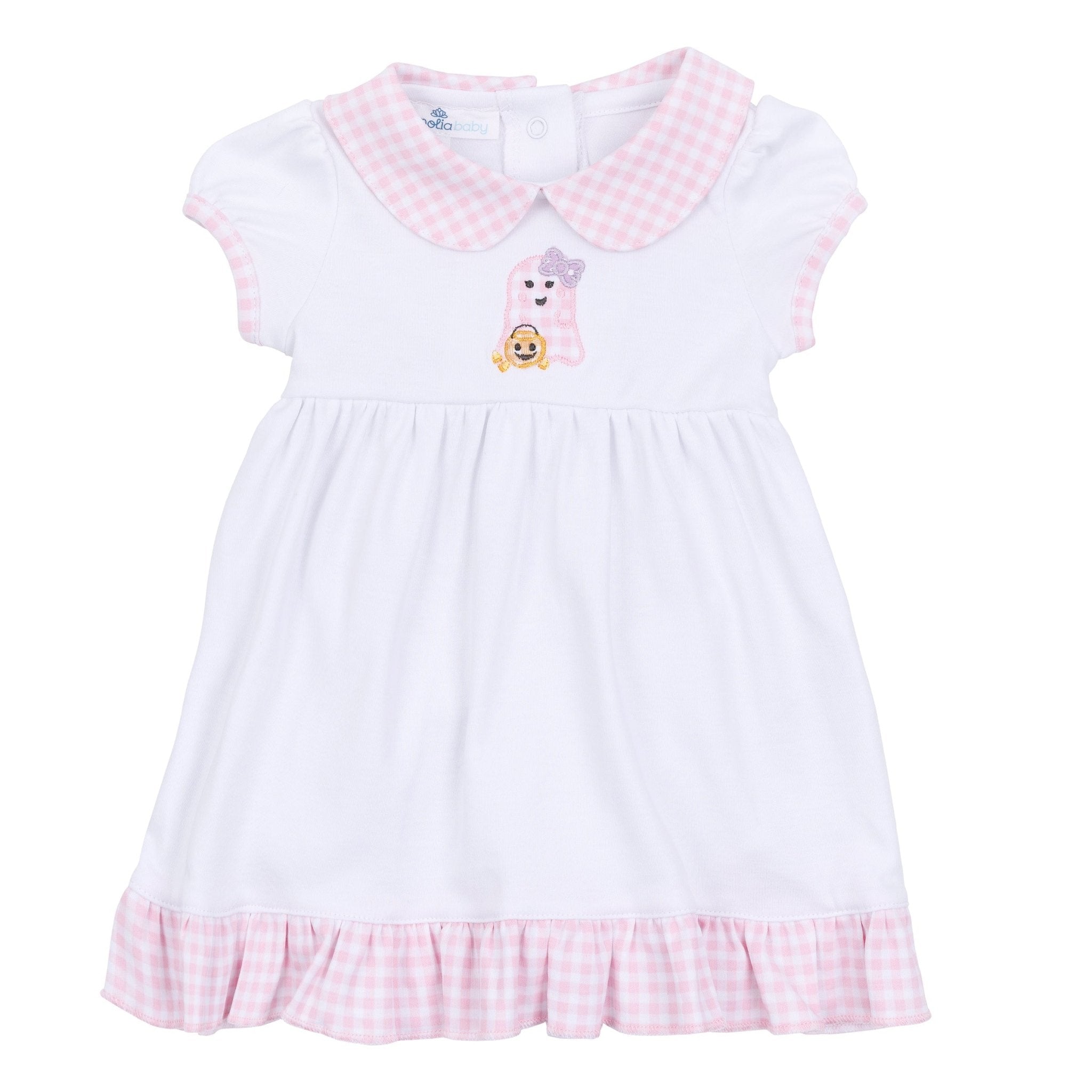 Boo Crew! Applique Collared Short Sleeve Dress - Pink - Magnolia BabyDress