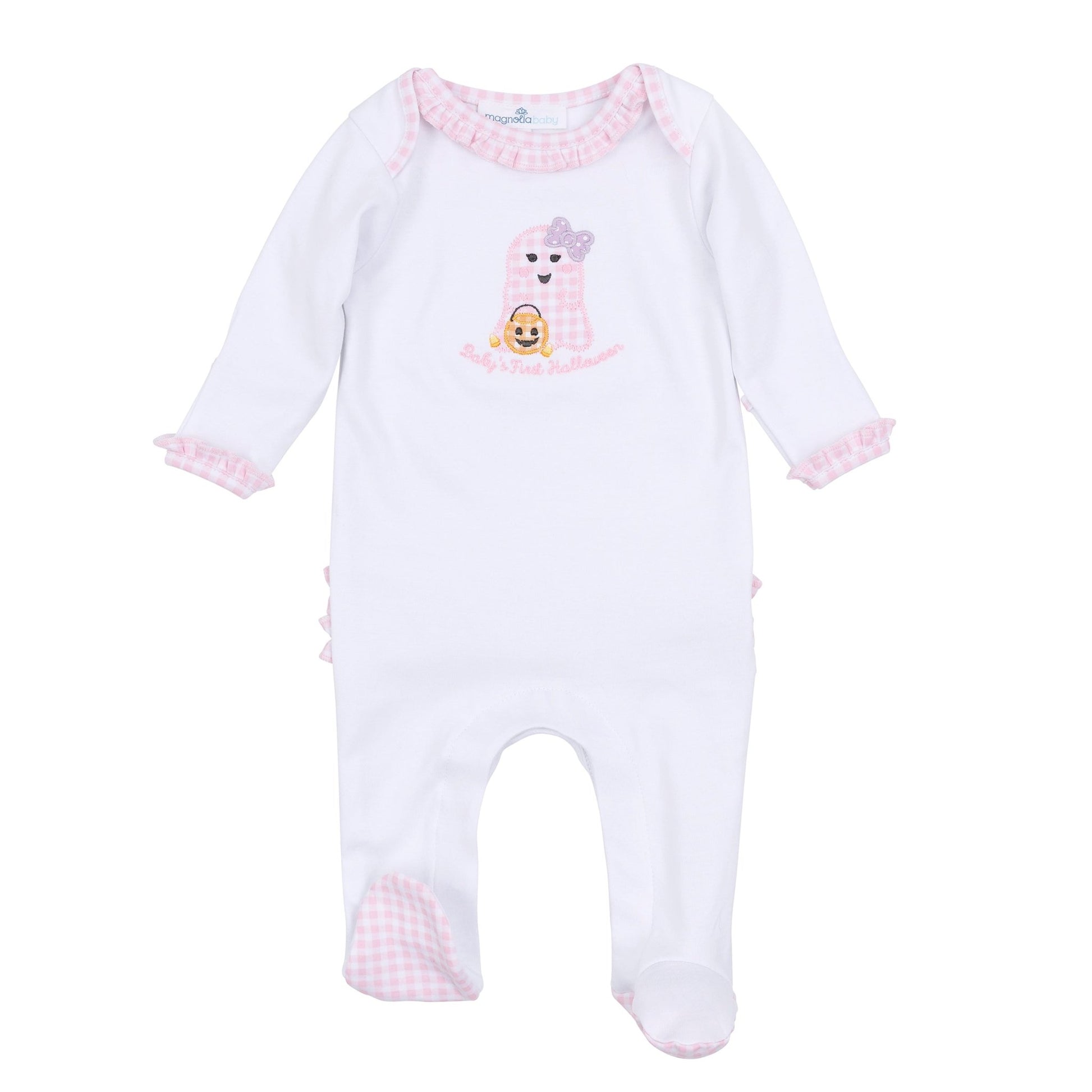 Boo Crew! Applique My First Halloween Ruffle Lap Footie - Pink - Magnolia BabyFootie