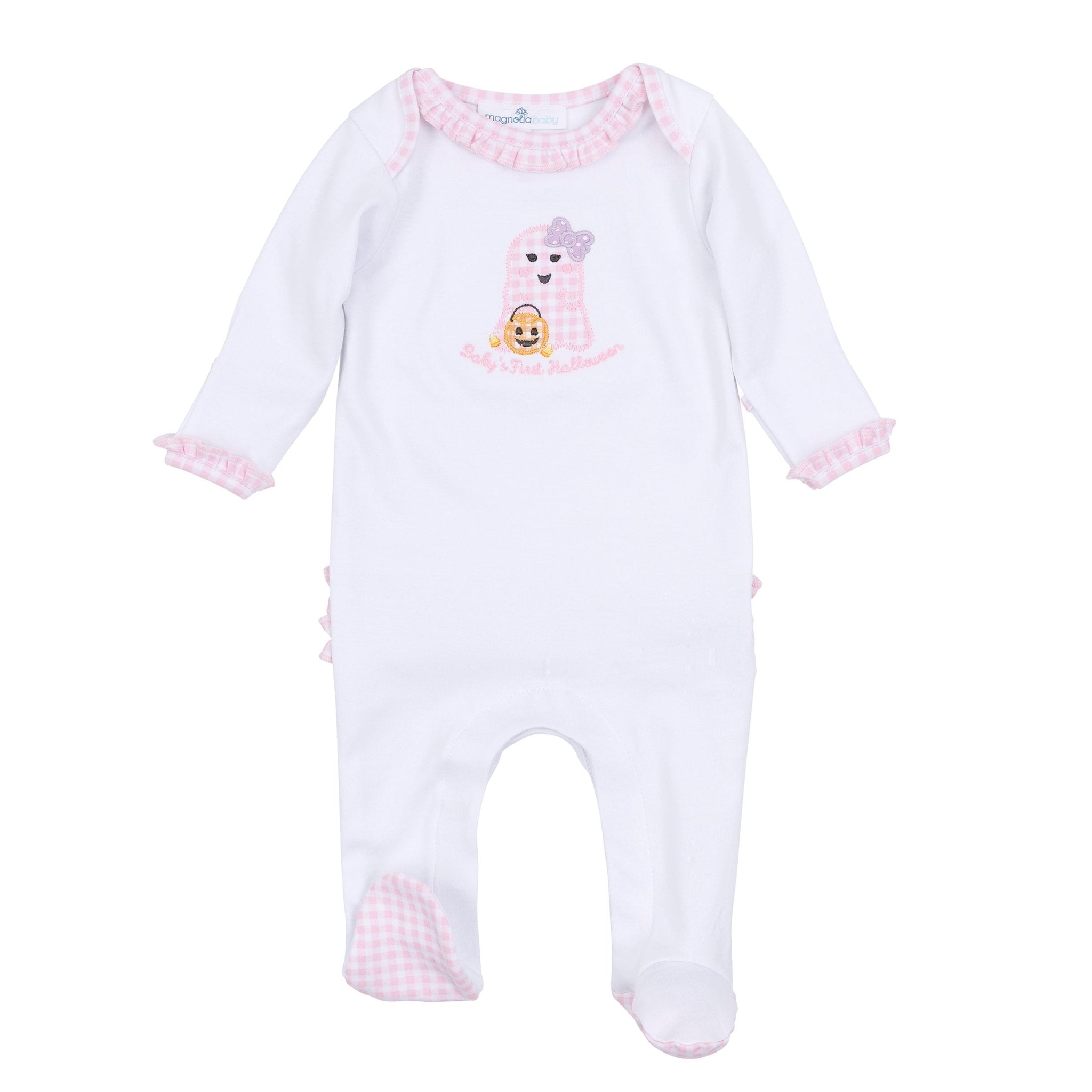 Boo Crew! Applique My First Halloween Ruffle Lap Footie - Pink - Magnolia BabyFootie