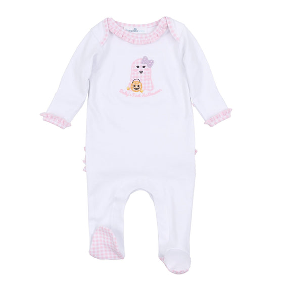 Boo Crew! Applique My First Halloween Ruffle Lap Footie - Pink - Magnolia BabyFootie