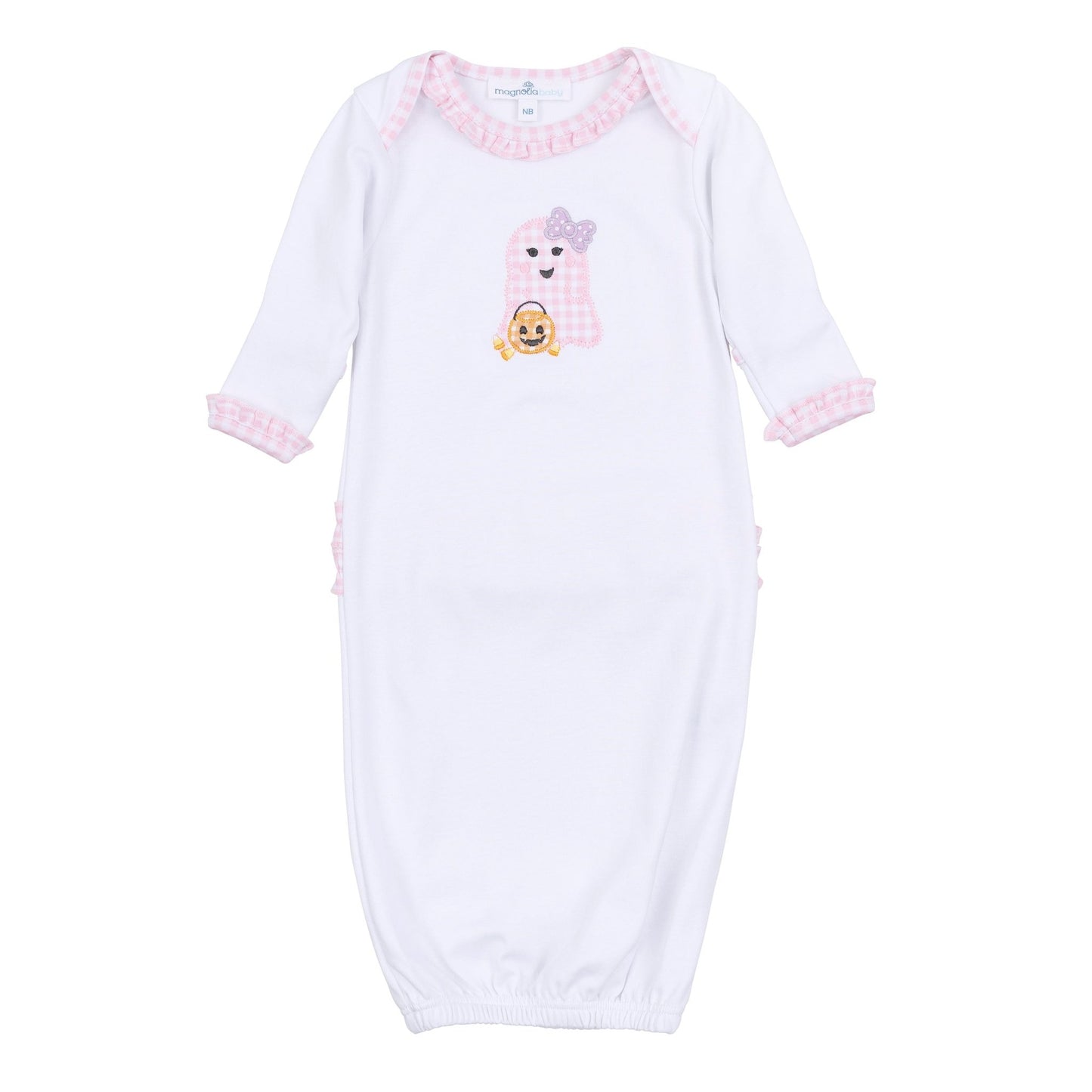 Boo Crew! Applique Ruffle Lap Gown - Pink - Magnolia BabyGown