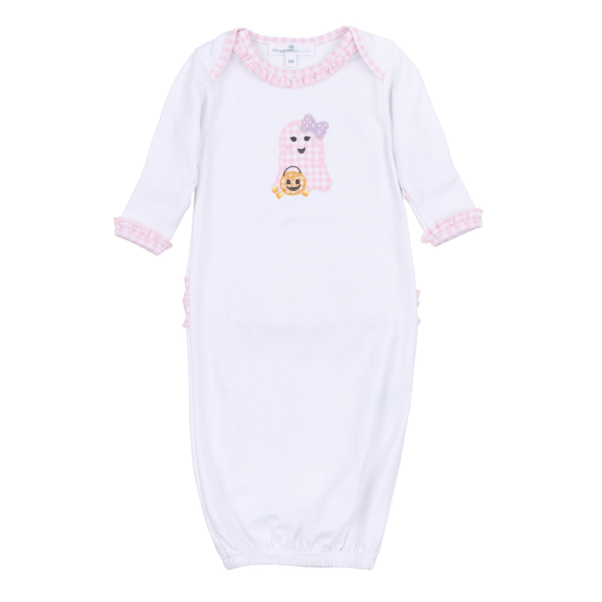 Boo Crew! Applique Ruffle Lap Gown - Pink - Magnolia BabyGown