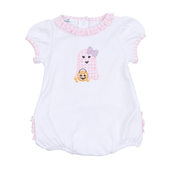 Boo Crew! Applique Ruffle Short Sleeve Bubble - Pink - Magnolia BabyBubble