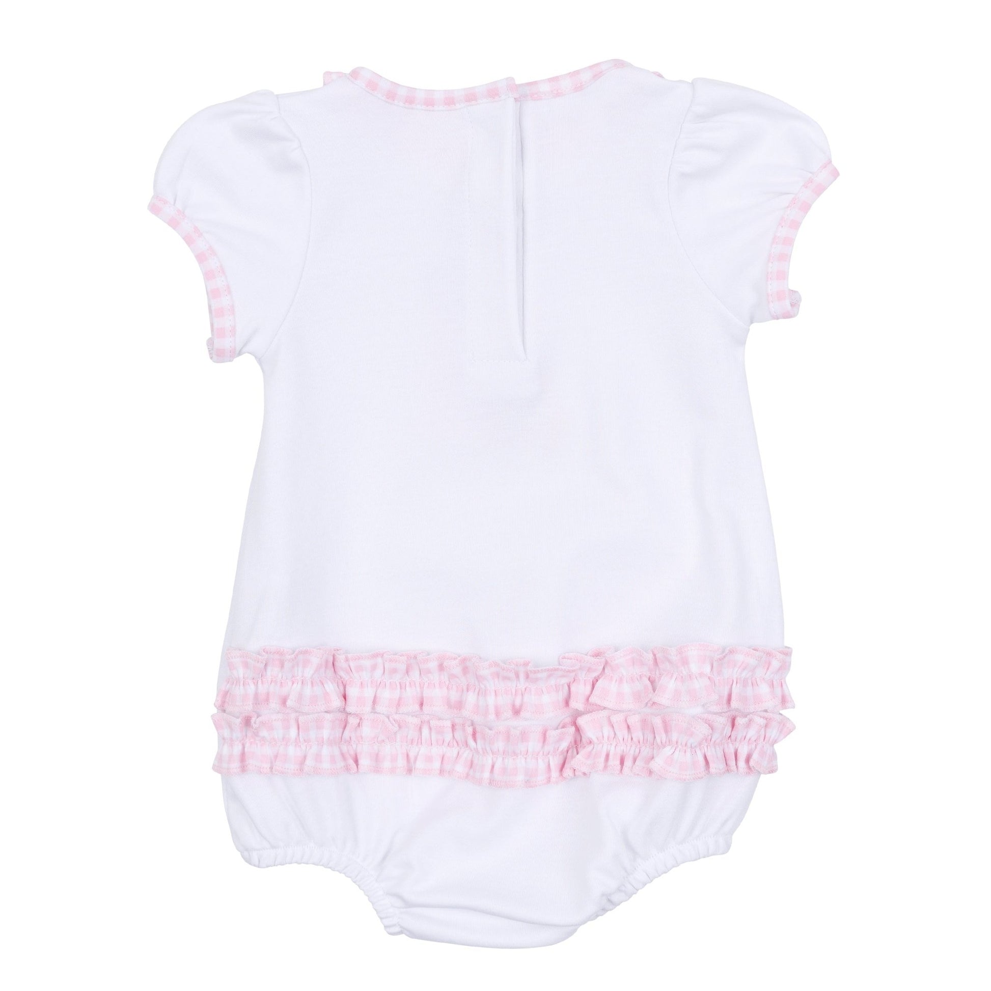 Boo Crew! Applique Ruffle Short Sleeve Bubble - Pink - Magnolia BabyBubble