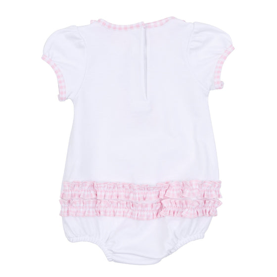 Boo Crew! Applique Ruffle Short Sleeve Bubble - Pink - Magnolia BabyBubble